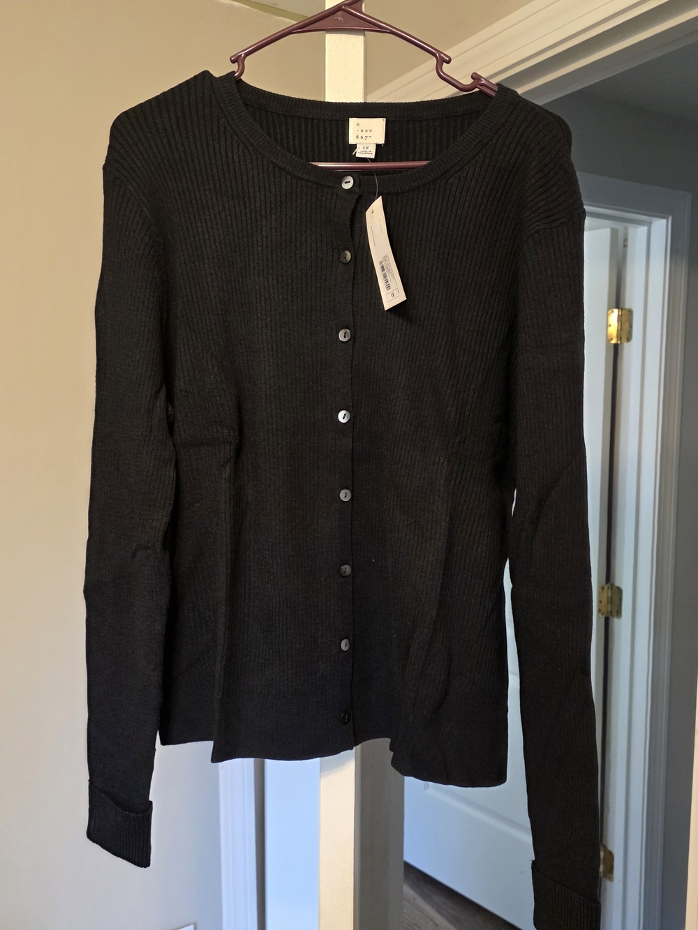 a new day Black Ribbed Button-Up Cardigan